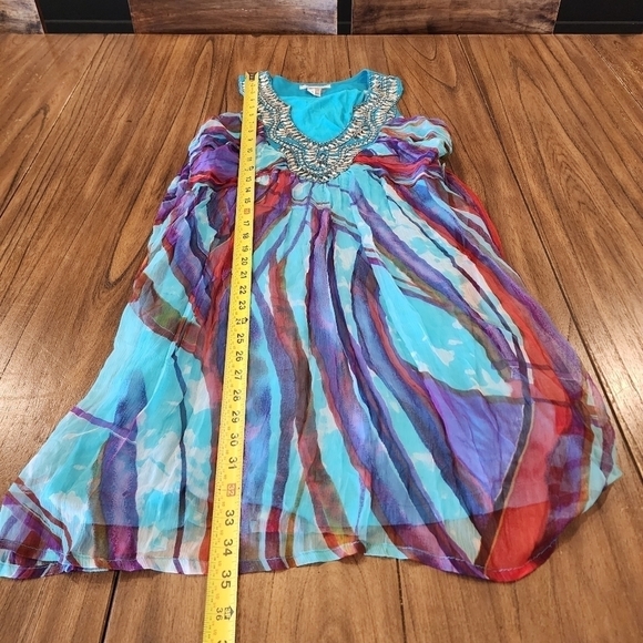 Alberto Makali blue tie dye Print Beaded embroidered Sleeveless chiffon Dress M - Picture 7 of 13